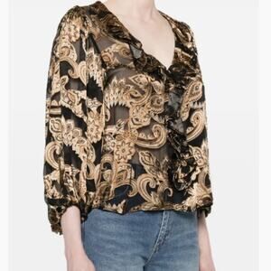 Alice and Olive Women's Spring Paisley Black Betsie Ruffled Blouse Top Size S